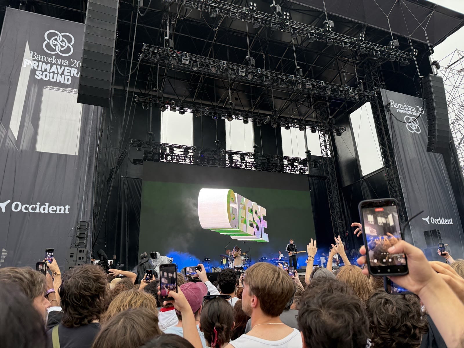 Geese performing on the Occident stage at Primavera Sound 2026, with phones raised in the crowd