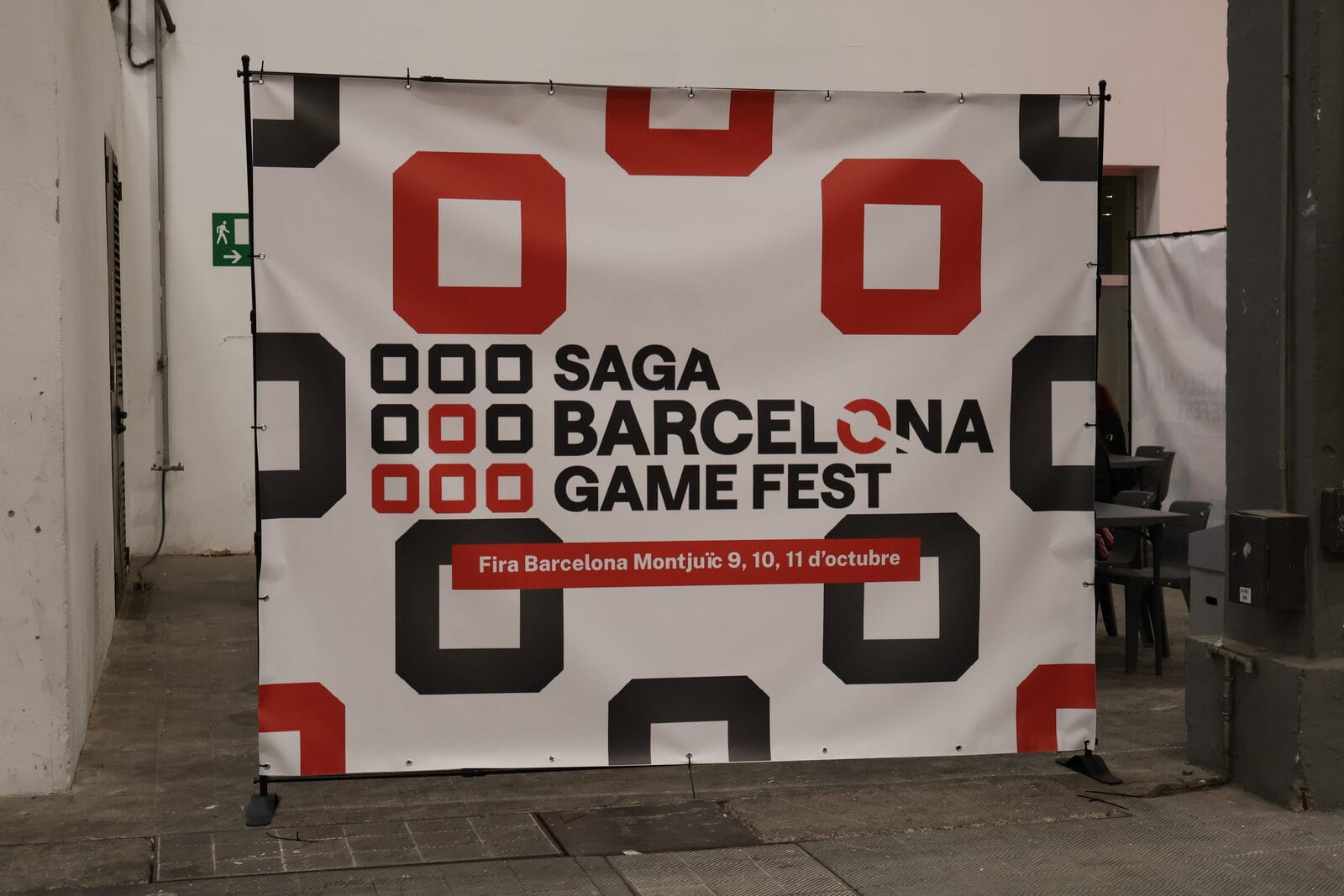 SAGA Barcelona Game Fest promotional banner displayed at Fira de Barcelona Montjuïc