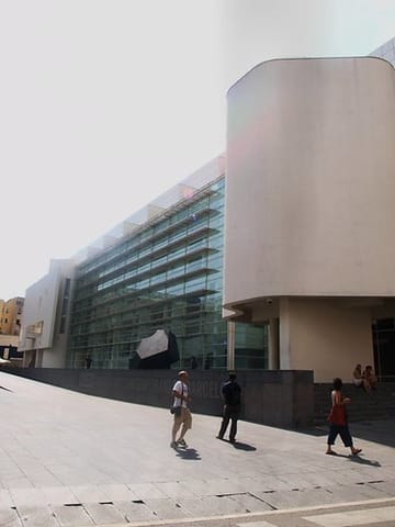 Artwork storage racks in MACBA’s reserves at Plaça dels Àngels in Barcelona, photographed by Miquel Coll.