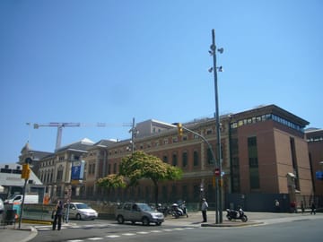 The twin towers of the Policia Nacional and Mossos d'Esquadra headquarters on Placa d'Espanya, Barcelona