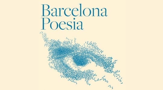 A vibrant poster for Barcelona Poesia festival with an abstract eye design and text in Catalan.