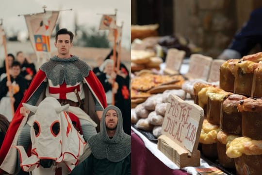 Medieval re-enactors in costume at Montblanc's annual medieval fair in Tarragona, Catalonia