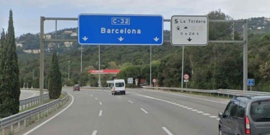 Emergency vehicles at the scene of a fatal motorcycle accident on the C-32 motorway near Palafolls