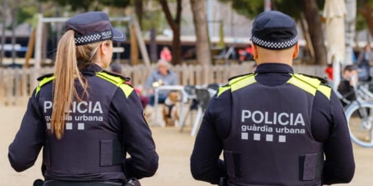 Police van parked on a street in Barcelona's Sant Andreu district.