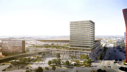Virtual rendering of Fira de Barcelona's future 'Hall Zero' pavilion, showing a large, modern exhibition space with multiple 