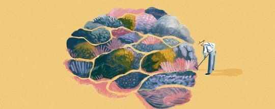 A person walking outdoors, smiling, with a subtle brain graphic overlay, symbolising active brain health.