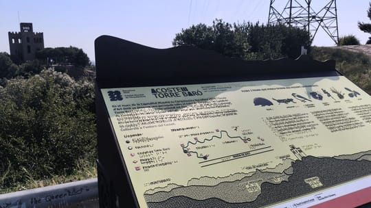 Tactile-visual panel with Braille text and a raised map, designed to guide visually impaired people to Torre Baró castle in C