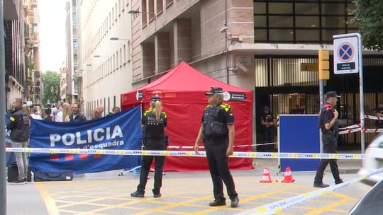Barcelona street scene with police presence