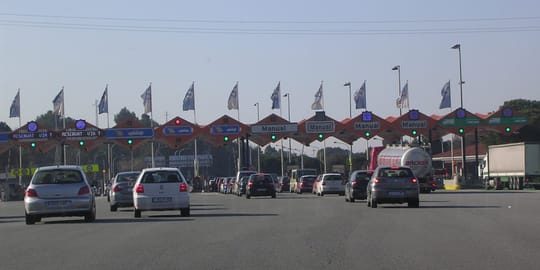 Lorries and cars travel on the AP-7 motorway in Catalonia, one of the routes being considered for a future road-use charging system.