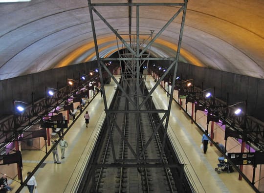Passengers inside a Barcelona metro station as commuters board and leave trains during a police crackdown on pickpocketing.