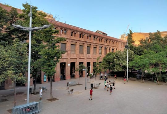 A concert stage at Jardins de la Sedeta in Gràcia, Barcelona, where the Festigàbal music festival is held.