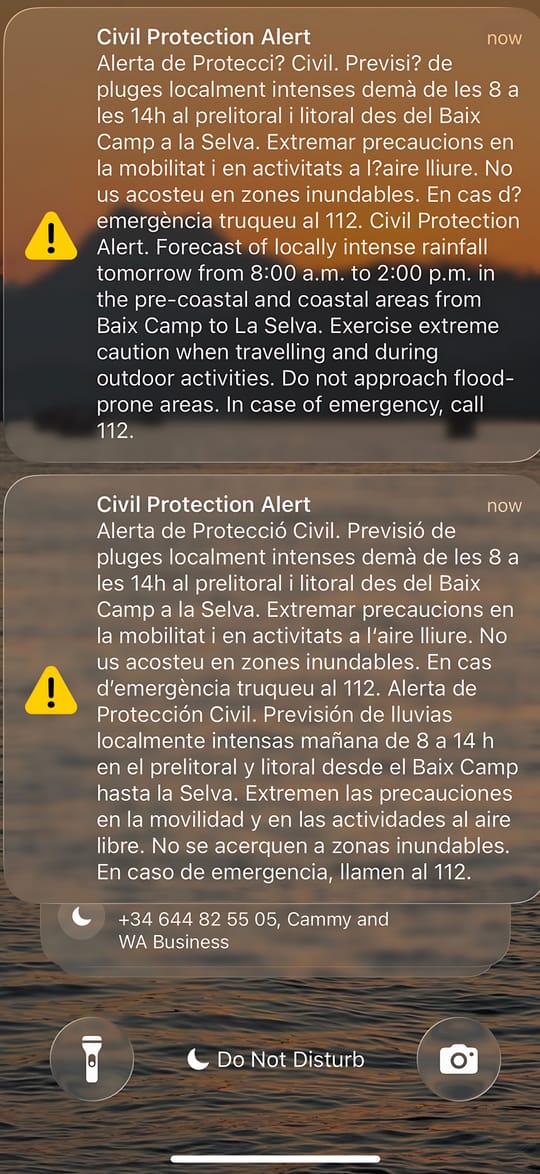 Orange rain alert begins in Barcelona and Tarragona