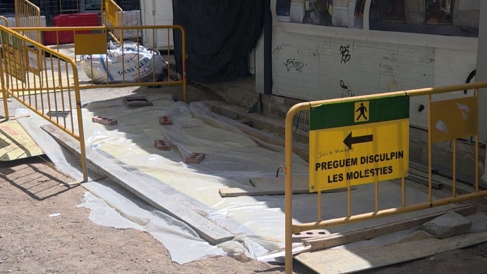Entrance to an underground air-raid shelter discovered during market construction in Barcelona's Gràcia district.