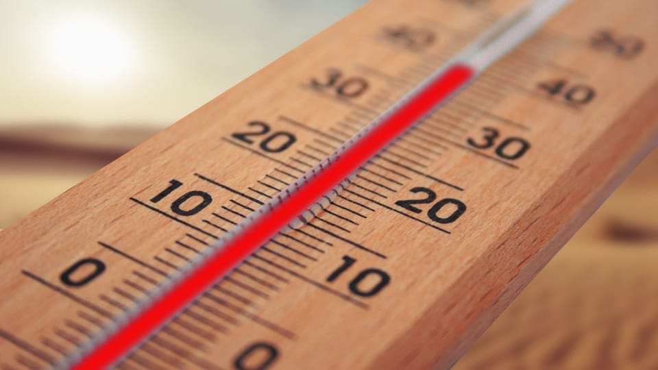Thermometer showing high temperature in Barcelona