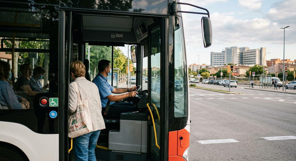 Metropolitan bus in El Prat de Llobregat on the new route to Bellvitge Hospital