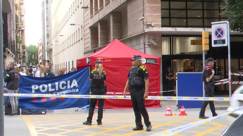 Barcelona street scene with police presence
