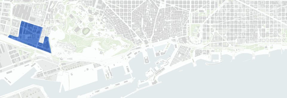 New residential buildings and construction work in La Marina del Prat Vermell, Sants-Montjuïc, Barcelona.