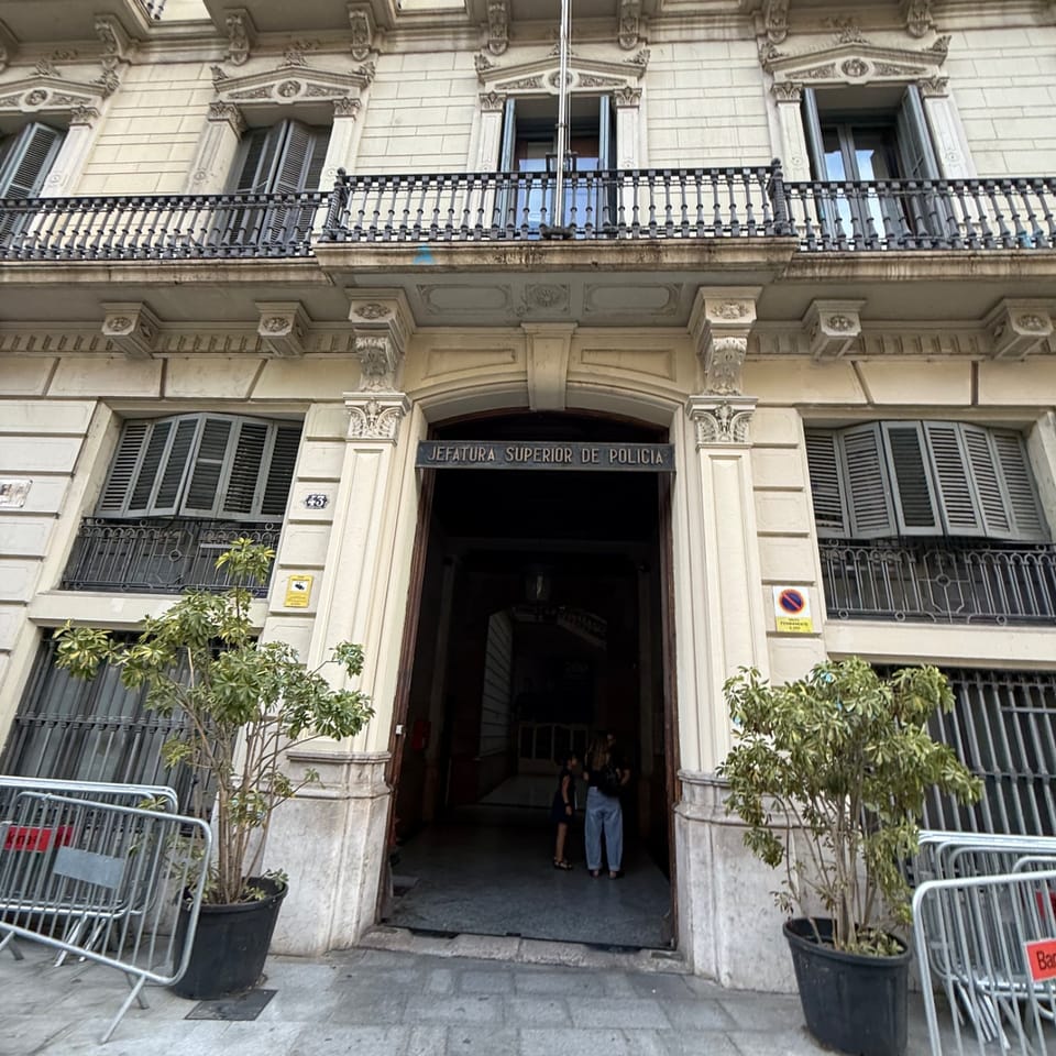 The façade of the National Police headquarters at 43 Via Laietana in central Barcelona.
