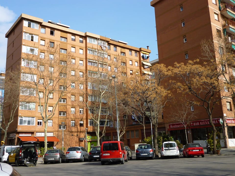 A Mossos d'Esquadra police vehicle on a street in Sant Martí, Barcelona, during an investigation.