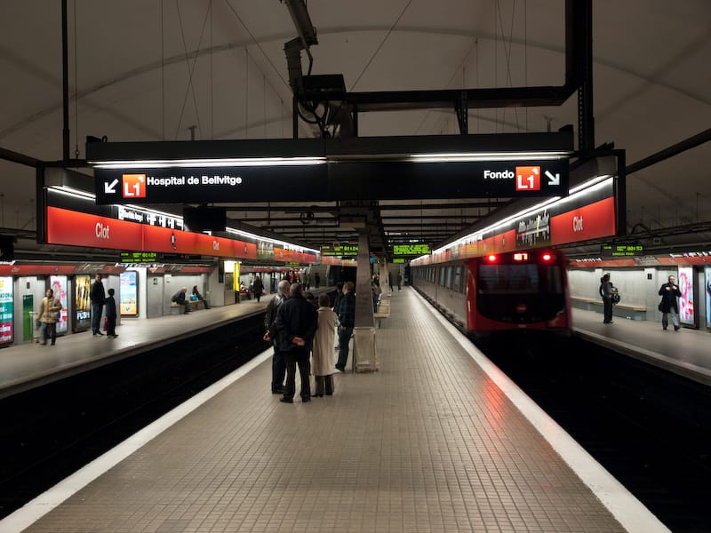 Entrance to Glòries Metro station in Barcelona, where passengers were evacuated after an L1 overhead-line fire.