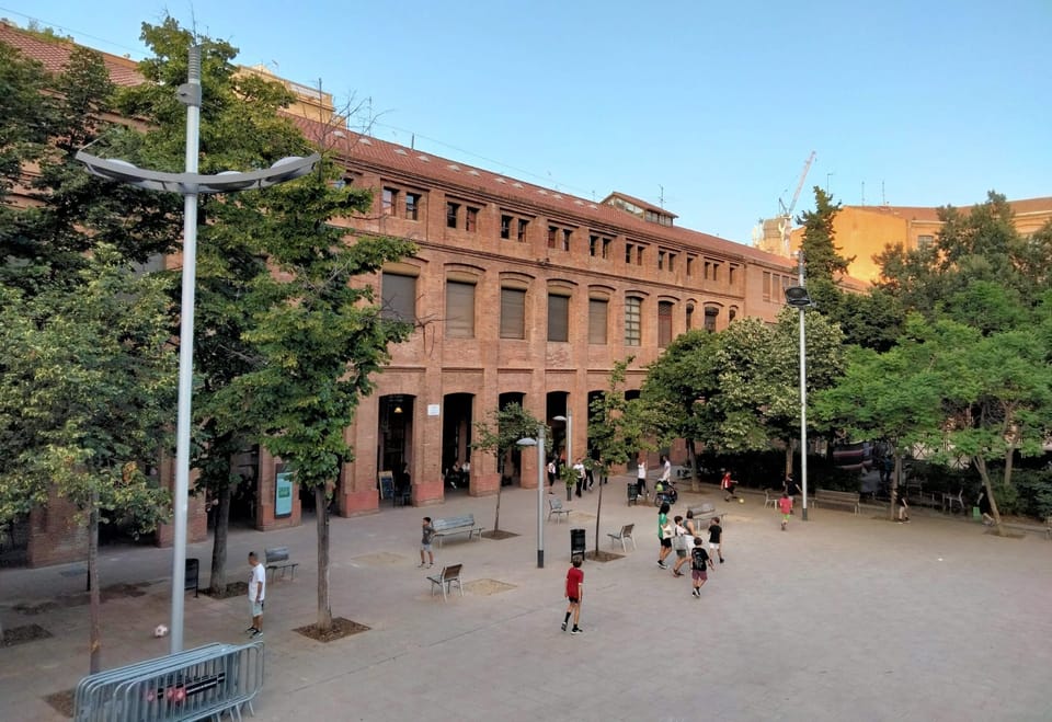 A concert stage at Jardins de la Sedeta in Gràcia, Barcelona, where the Festigàbal music festival is held.