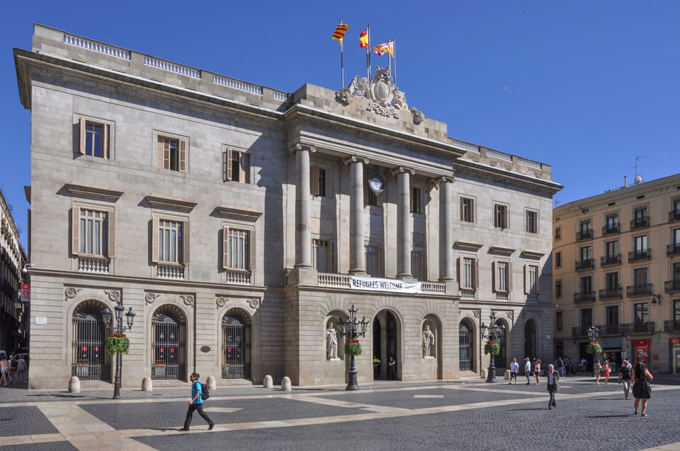 Barcelona mayor Jaume Collboni speaks during a municipal plenary session at Barcelona City Council.