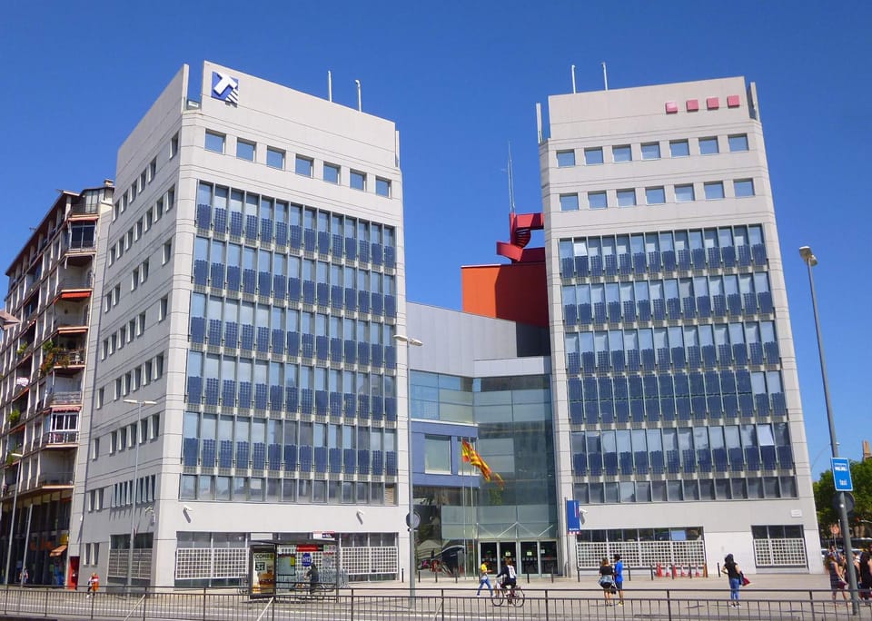 The twin towers of the Policia Nacional and Mossos d'Esquadra headquarters on Placa d'Espanya, Barcelona