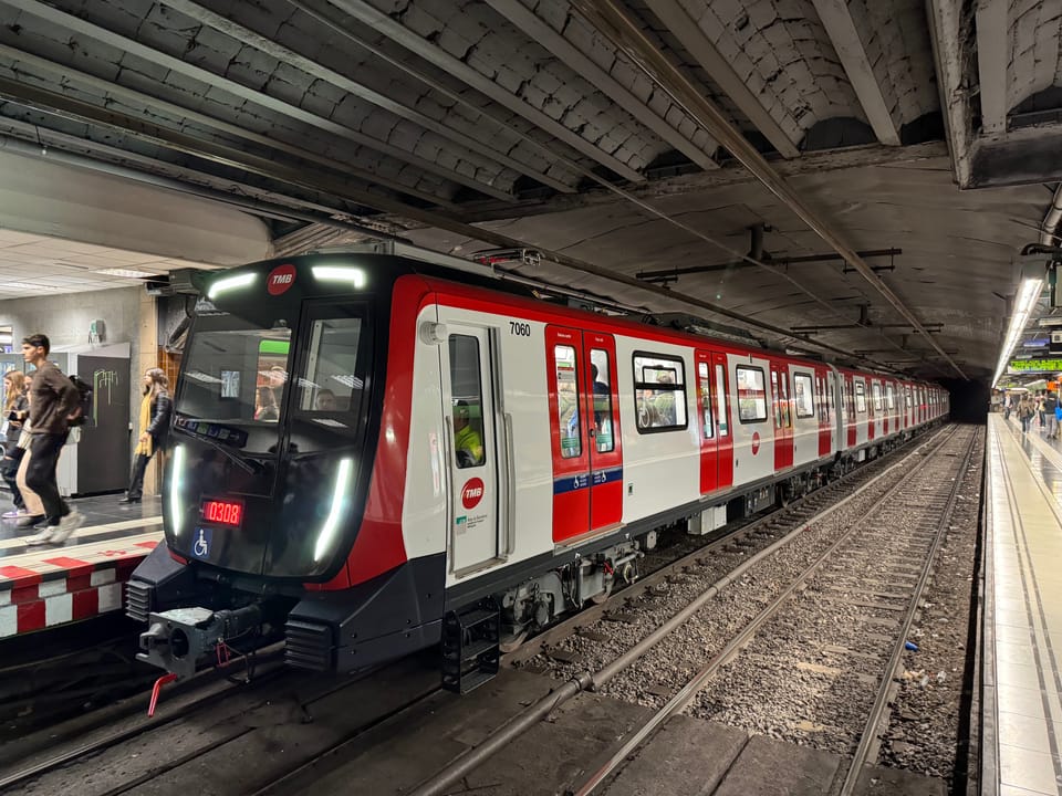 A row of stationary Rodalies trains at a platform in Barcelona, ahead of the 11 November transport strike.