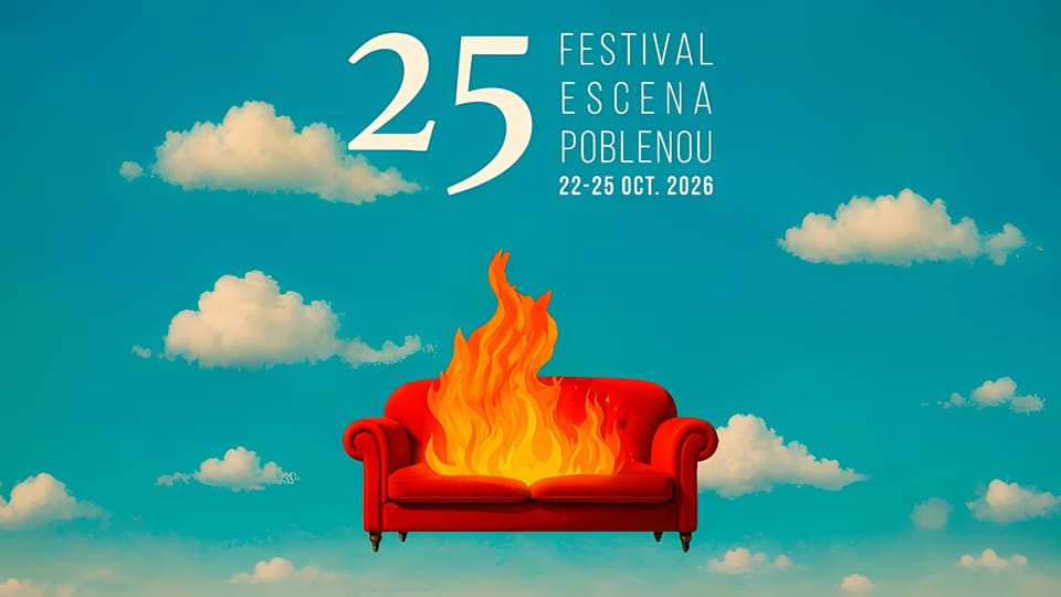 A vibrant street performance during the Escena Poblenou Festival in Barcelona's Poblenou district, celebrating its 25th anniversary with live arts and community engagement.