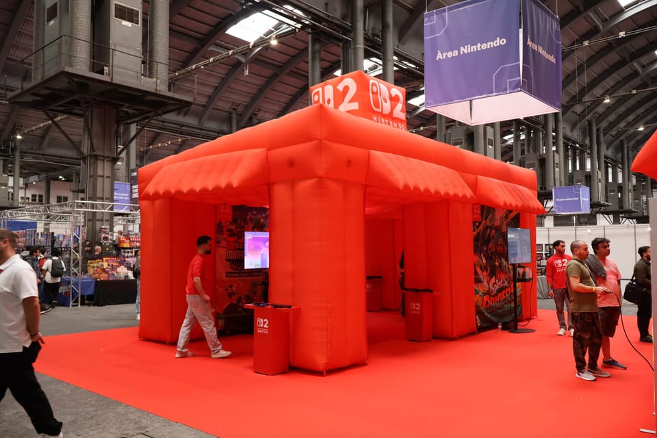 Nintendo Area inflatable in red at SAGA Barcelona Game Fest, with Switch 2 branding