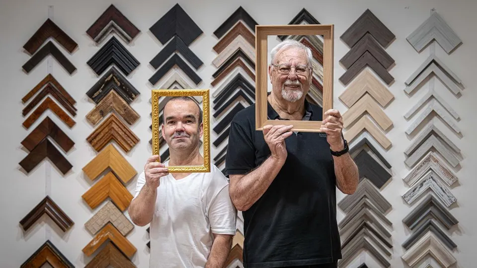 Salvador Olaria Riera, third-generation owner of Fiol framing shops, stands inside one of his Barcelona stores.