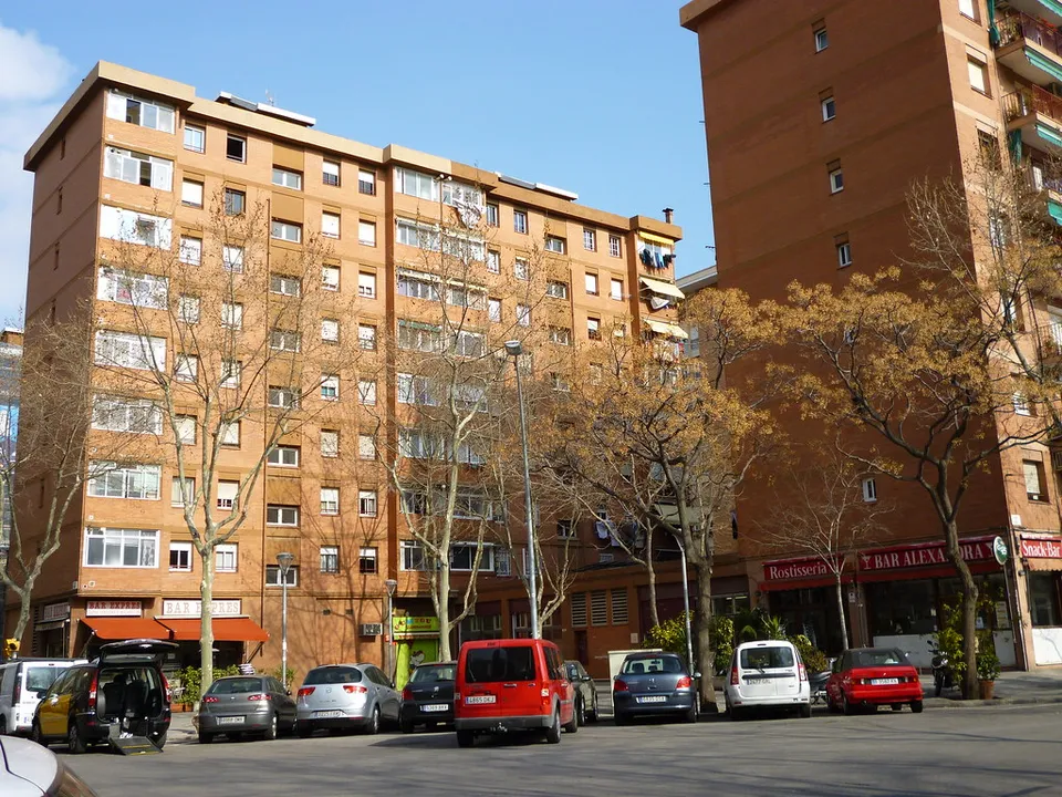 A Mossos d'Esquadra police vehicle on a street in Sant Martí, Barcelona, during an investigation.