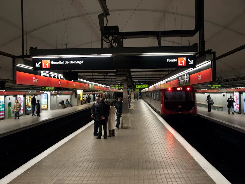 Entrance to Glòries Metro station in Barcelona, where passengers were evacuated after an L1 overhead-line fire.